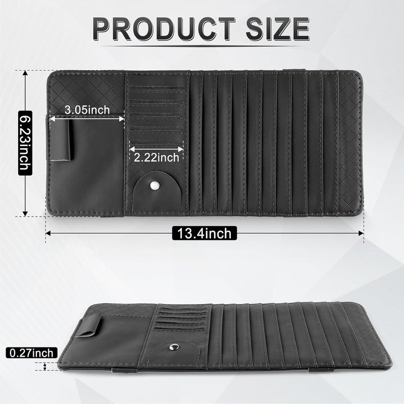 alpmosn Sun Visor CD Case Holder for Car - Multi-Function Visor Organizer with CD/DVD Storage, Eyeglass Clip, Card Slots & Pen Holder, Durable Leather Car Accessories (Black) - Image 2